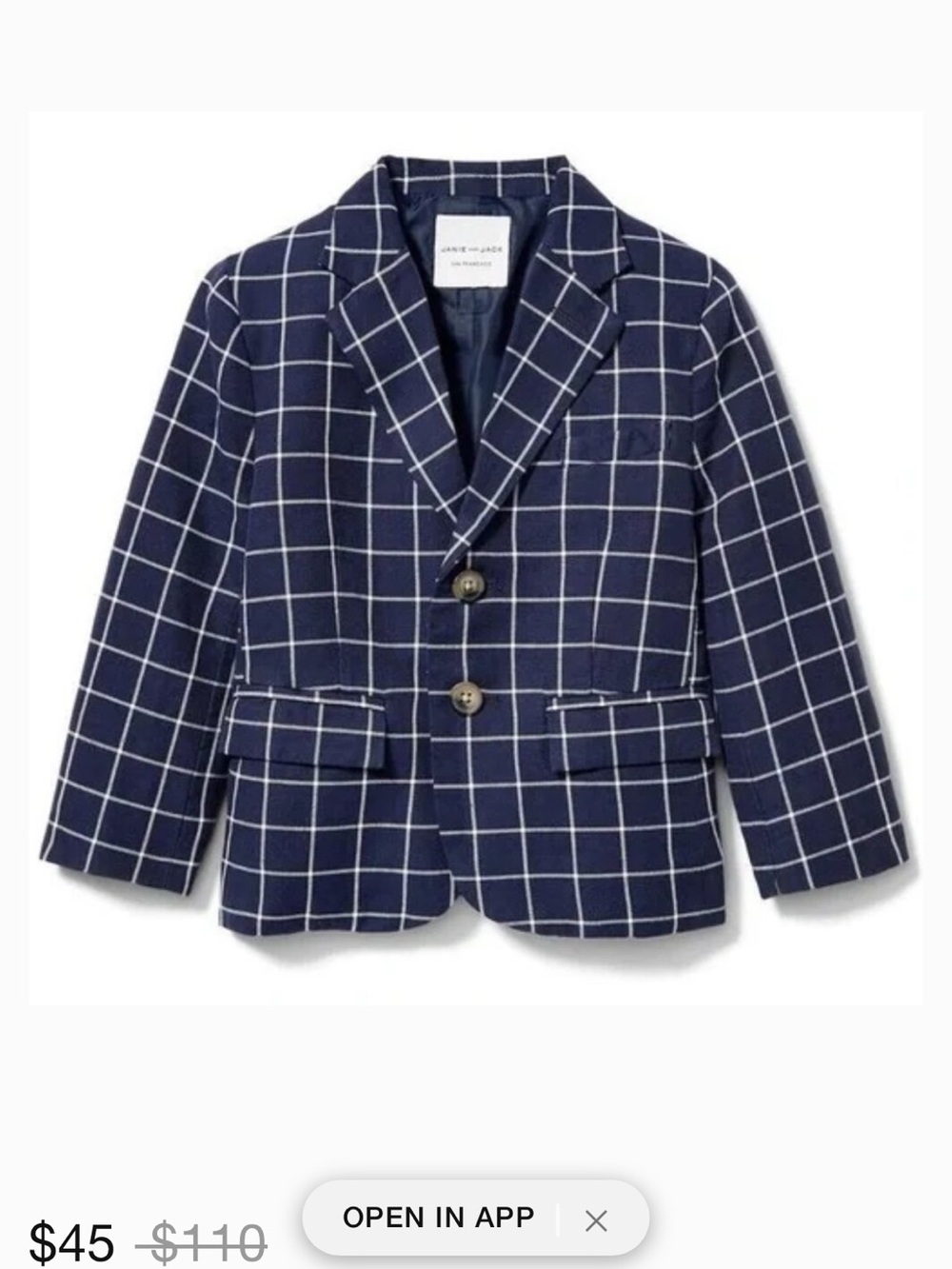 Janie and Jack 6 boys linen blend blazer navy blue white grid windowpane square
